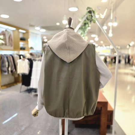 니트후드탈 레더조끼