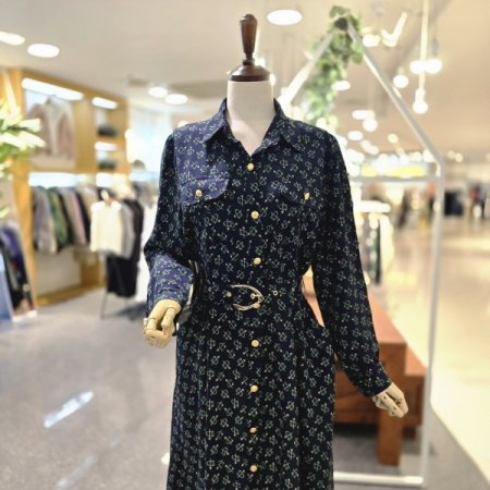 패턴벨티드 원피스