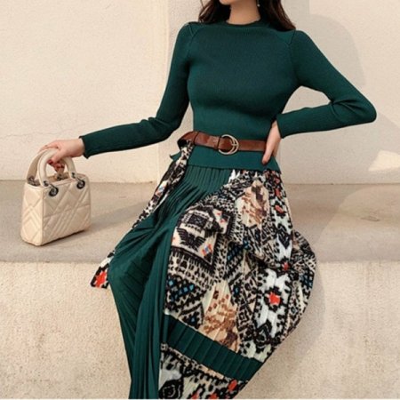 긴팔 플리츠 벨트SET 원피스