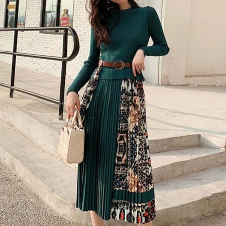 긴팔 플리츠 벨트SET 원피스