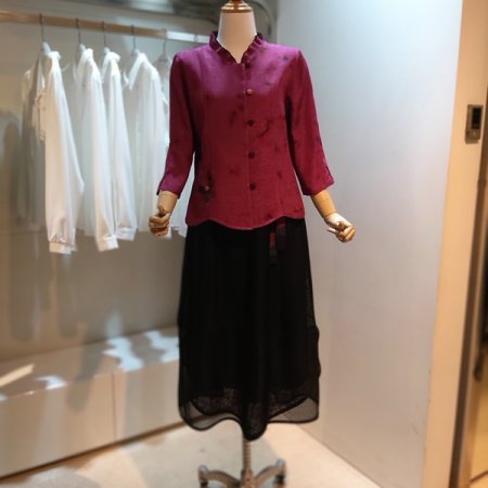 풍기인견 천연염색 프릴 자켓 블라우스