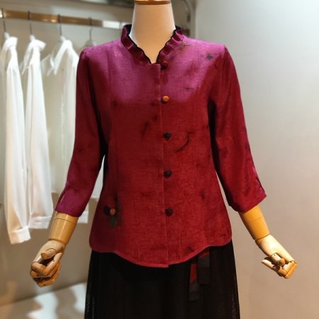 풍기인견 천연염색 프릴 자켓 블라우스