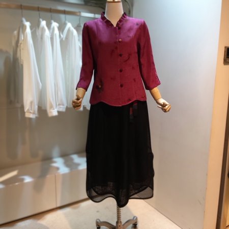 풍기인견 천연염색 프릴 자켓 블라우스