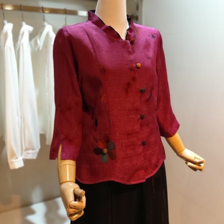 풍기인견 천연염색 프릴 자켓 블라우스