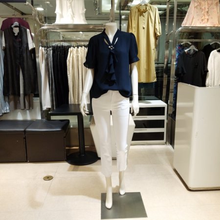 반팔 브러찌 세트 타이 블라우스