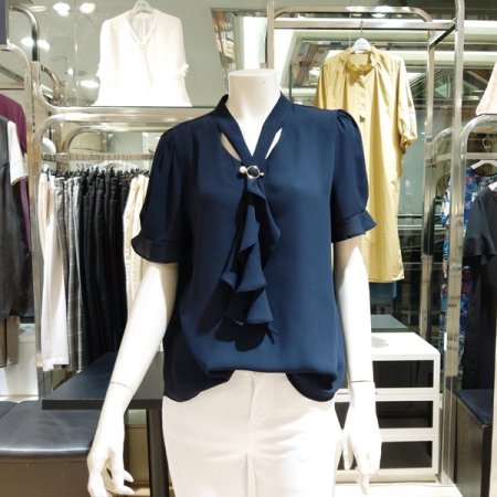 반팔 브러찌 세트 타이 블라우스