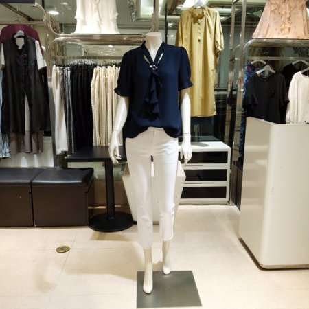 반팔 브러찌 세트 타이 블라우스