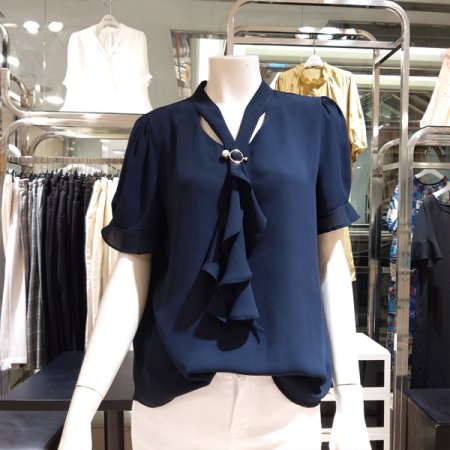 반팔 브러찌 세트 타이 블라우스