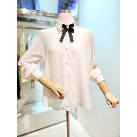 탈부착 리본 블라우스