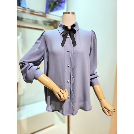 탈부착 리본 블라우스