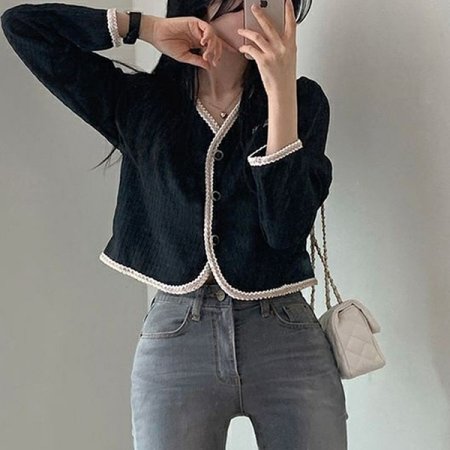 BK크롭긴팔트위드가디건