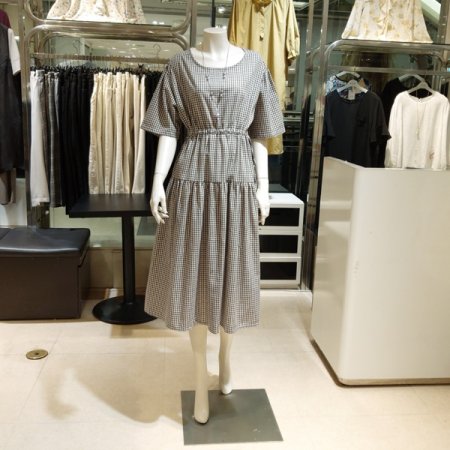 BR체크리본스트링원피스