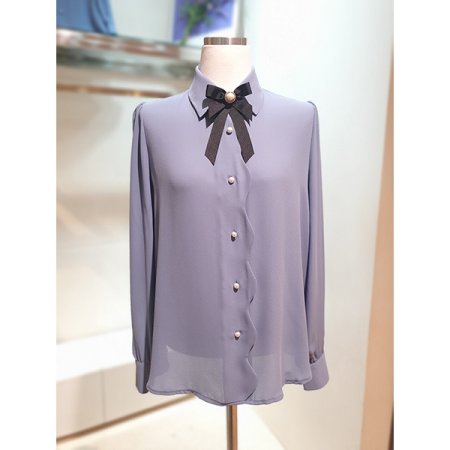 BL리본브로치웨이브블라우스