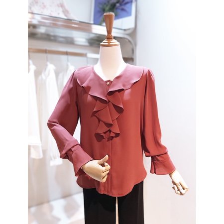 프릴넥펄단추블라우스