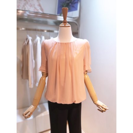 셔링라운드넥반팔블라우스