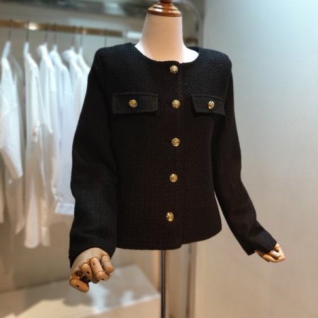 블랙 트위드 라운드 자켓