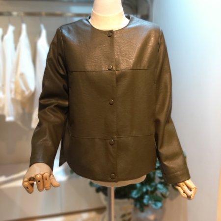 카키 미니가죽 자켓