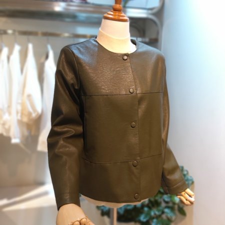 카키 미니가죽 자켓