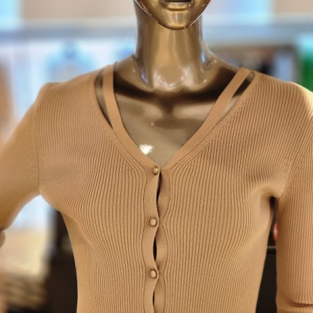 브이넥 소매금장골지가디건