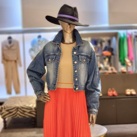 소매핀턱주름 크롭 데님자켓