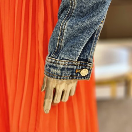 소매핀턱주름 크롭 데님자켓