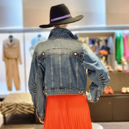 소매핀턱주름 크롭 데님자켓