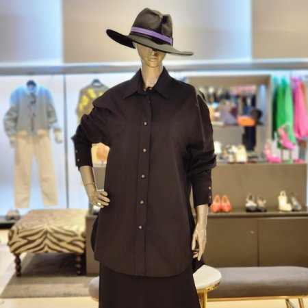 밑단 언발란스 라운드트임 카라 롱셔츠