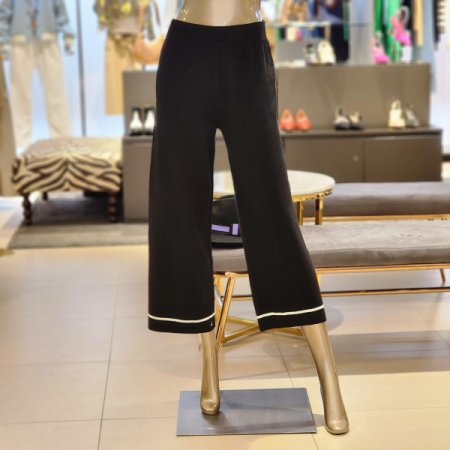 밑단 가로배색라인 밴딩 니트와이드팬츠