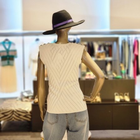 사선패턴 어깨포인트민소매니트