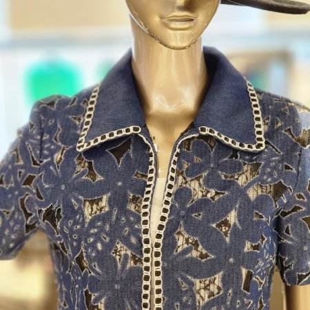 스티치카라넥 플라워자수숏자켓