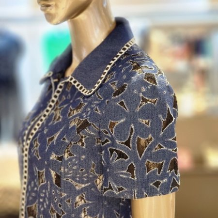 스티치카라넥 플라워자수숏자켓