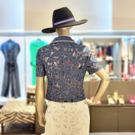 스티치카라넥 플라워자수숏자켓