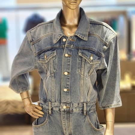 5부소매 와이드데님점프슈트