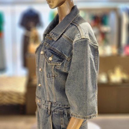 5부소매 와이드데님점프슈트