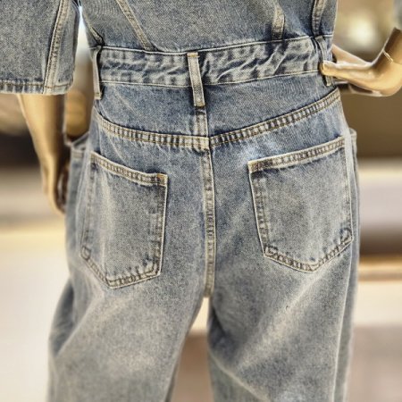 5부소매 와이드데님점프슈트