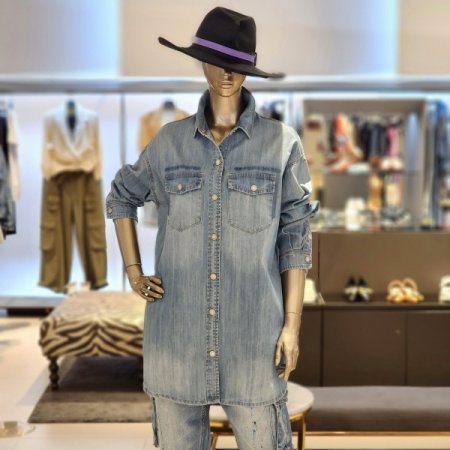 스냅단추 롱오버핏데님셔츠