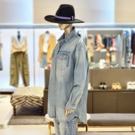 스냅단추 롱오버핏데님셔츠