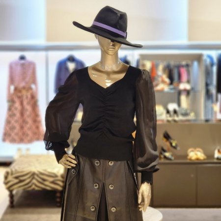 쉬폰소매 스퀘어넥셔링니트