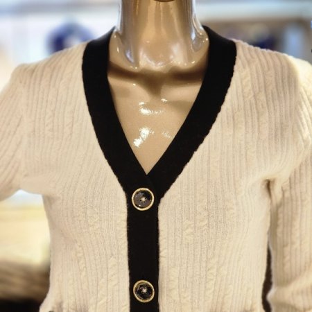 Y넥배색칼라 니트가디건