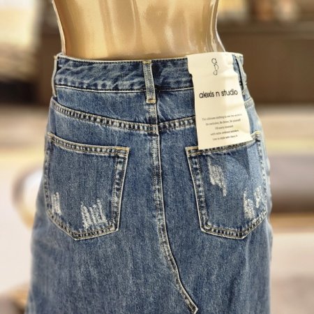 절개쉬폰 데님스커트