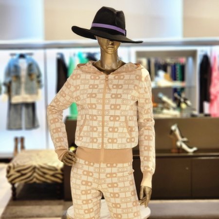 레터링패턴 니트 집업 후드점퍼