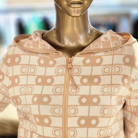 레터링패턴 니트 집업 후드점퍼