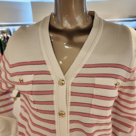 가로 스트라이프 브이넥 가디건