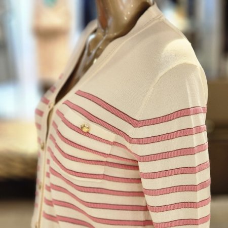 가로 스트라이프 브이넥 가디건