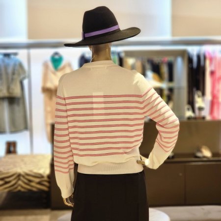 가로 스트라이프 브이넥 가디건