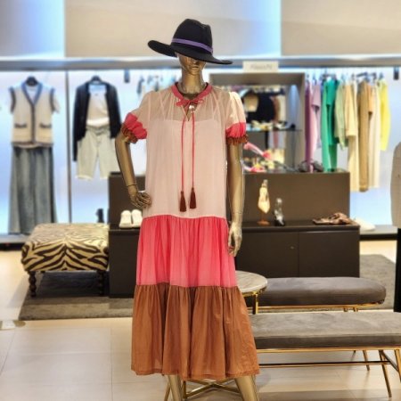 배색칼라 실키롱원피스