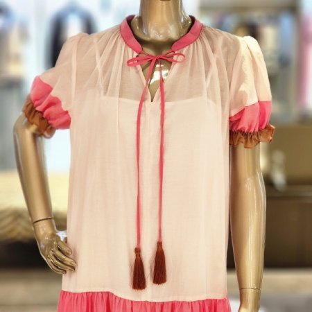 배색칼라 실키롱원피스