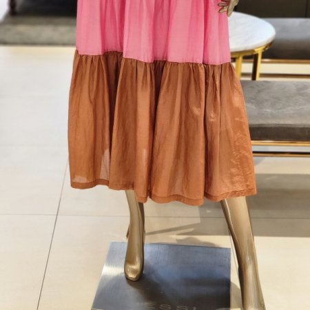 배색칼라 실키롱원피스