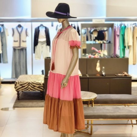 배색칼라 실키롱원피스