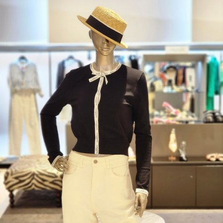 레터링 라운드넥리본가디건